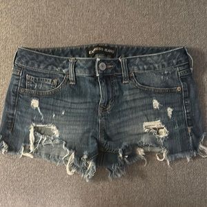 Express Jeans distressed blue jean shorts